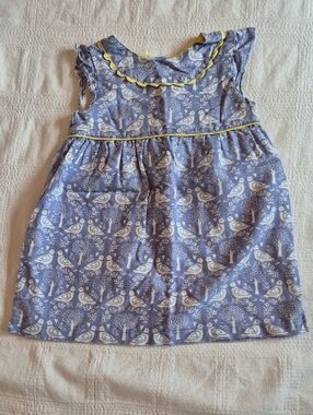 Baby Boden girls 12-18 months blue & white lined linen blend dress VGUC